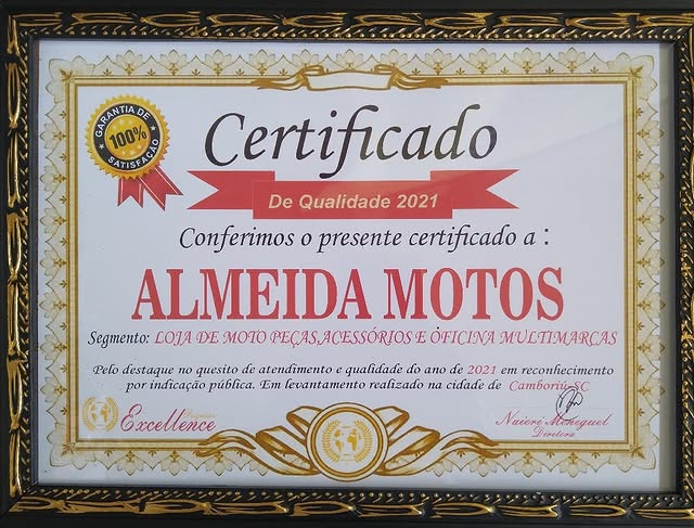Certificado de Qualidade 2021 Almeida Motos